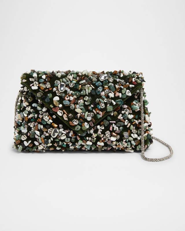 Stone-Embellished Envelope Clutch Bag